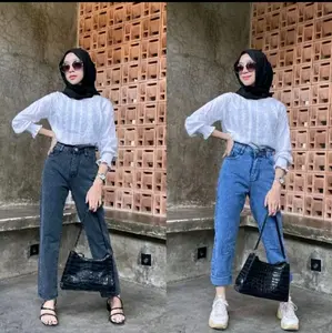 Celana Panjang Boyfriend Jeans Wanita Nyaman Melar Hitam