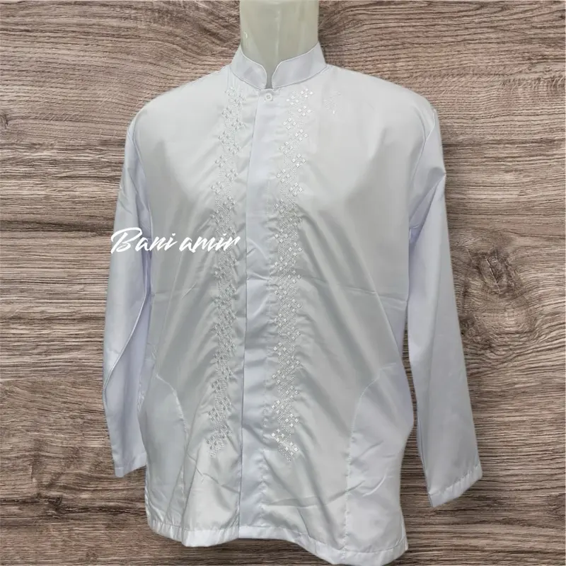 BAJU KOKO PUTIH LENGAN PANJANG PENDEK BORDIR RAPI TEBAL TIDAK NERAWANG KATUN TOYOBO PREMIUM 1