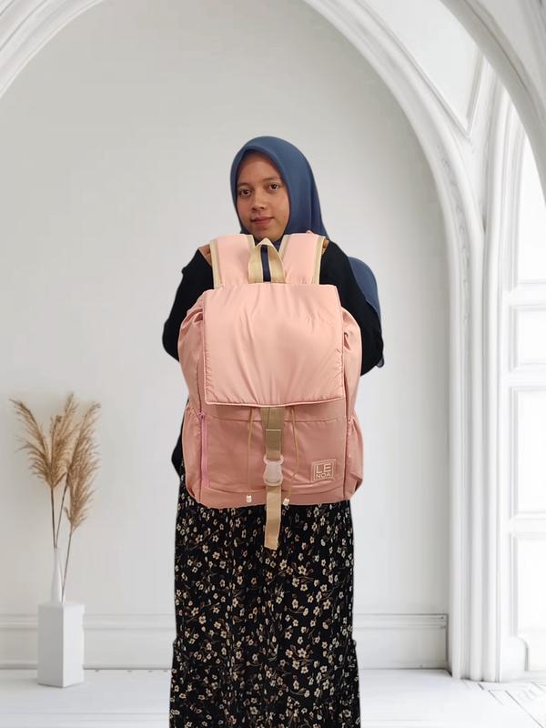 Lenoa Floria Backpack Tas Ransel Wanita Untuk Sekolah Kuliah Travel Warna Dusty Pink Korean Style Serut 1