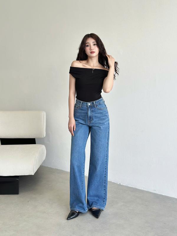 [Rede] Quần Jeans Nữ Ống Rộng, Lưng Cao Màu Xanh Nhạt - Wash Hông Chất Cotton Không Co giãn (BL-02B1) - Dành cho Nữ từ REDE - Ong Women Pants jean