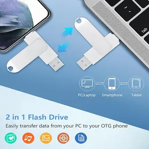 【CepatSimpan】1TB/2TB USB C Flash Drive 3.1, Kecepatan Baca Hingga 450MB/s, USB A dan Type C OTG USB Thumb Drive, Dual Memory Sticks Kompatibel dengan Ponsel Android/PC/Laptop/Mac (Perak)