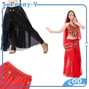 Rok Tari Perut Belly Dance Rok Sifon Koin Gold Indian Dance Costume Aksesosir Menari Zumba