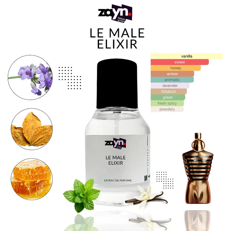 Le Male Elixir JPG Inspired by Zayn Parfum Pria Aroma Vanilla Sweet Honey Amber Aromatic 0