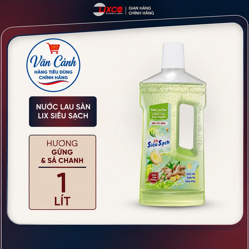 Nước lau sàn siêu sạch 1L hương gừng và sả chanh chai, sàn sạch sáng bóng