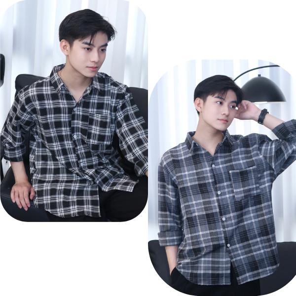 LABu - Combo 2 Áo Sơ Mi Nam Màu Kẻ Sọc Xám Lông Chuột Dài Tay Cotton Chất Liệu Cao Cấp Phong Cách Trẻ Trung & Lịch Lãm Regular Fit