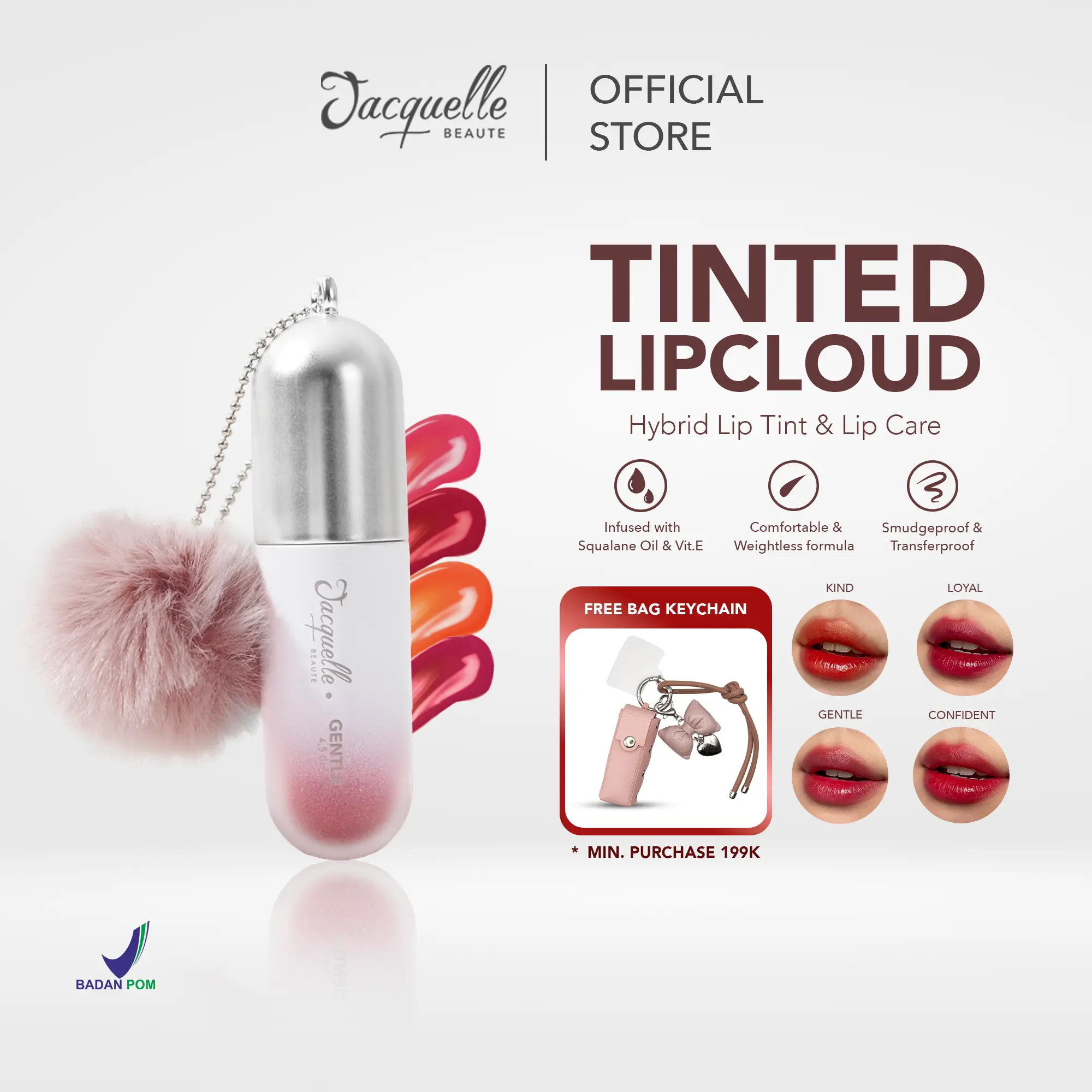 Jacquelle Tinted Lip Cloud Berry Bibir wangi Madu - Liptint Gloss Finish dan melembabkan, Anti Bikin Bibir kering Ombre Lasting Lipstick  Mencerahkan
