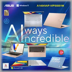 Asus Vivobook 14 A1404VAP-VIPS5851M Core i5 120U 8GB RAM 512GB SSD Layar 14" FHD Windows 11 Laptop Kompak Stylish untuk Pekerjaan dan Hiburan