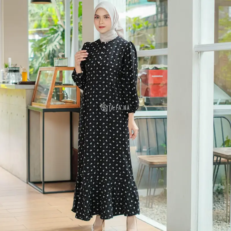TAFANA - Jisso Dress Muslim Korea Bahan Crinkle gamis motif bunga floral vintage busui friendly Kancing Panjang Wudhu Butik Wudhu Panjang Nyaman Kancing Kain 0