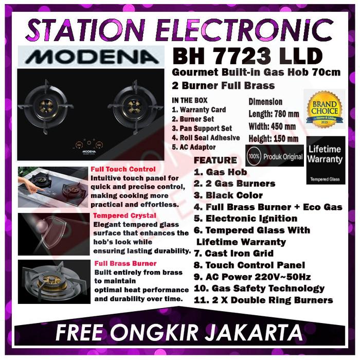 Gambar MODENA Duraturo BH 7723 LLD/BH7723 LLD KOMPOR TANAM GAS HOB 70 CM dari Station Electronic Kota Administrasi Jakarta Utara Tokopedia