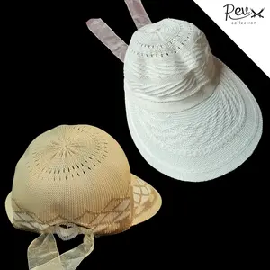 Topi Haji Umroh Rajut Pet Motif – Pelindung Kepala Anyaman Warna Putih Cream Adem