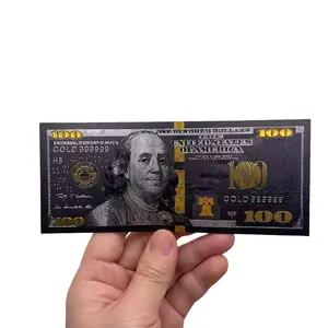 Uang Souvenir 100 Dolar Hitam Emas Gold Foil Premium