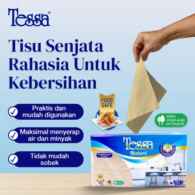 ( Paket 2 PACK ) Tissue Tessa Kitchen Towel Nature Coklat Isi 150 Sheet - 2 Ply / Tisu Dapur Unbleached 150 Lembar 7