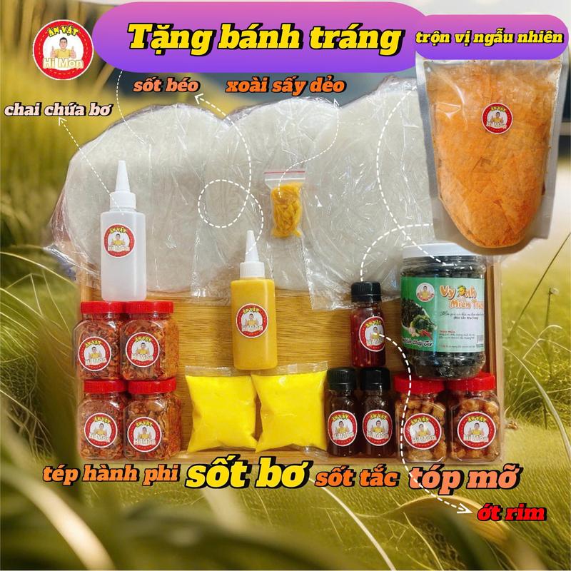 Hi Mon (COMBO GỒM ( 3 BÁNH TRÁNG PHƠI SƯƠNG + 4 HỘP TÉP RUỐC HÀNH PHI + 3 HỘP BƠ/SỐT BÉO + 2 HỘP TỐP MỠ MĂM TỎI + 2 CHAI SỐT TẮC + 1 CHAI ỚT RIM + 1 TÚI XOÀI SẤY DẺO + 1 HỘP RONG BIỂN CHÁY TỎI ) TẶNG BÁNH TRÁNG TRỘN VỊ NGẪU NHIÊN