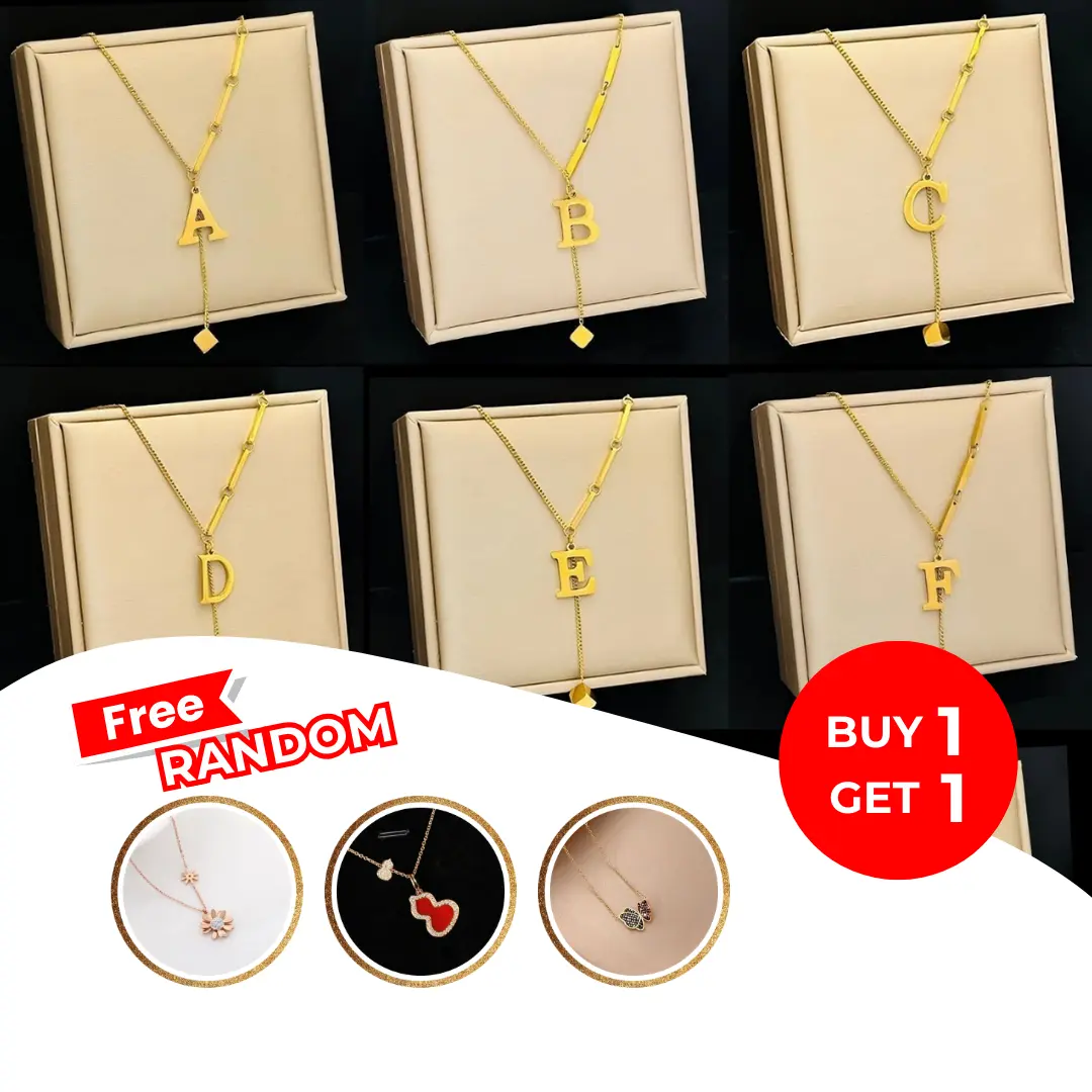Kalung Titanium Wanita Elegan Inisial Nama Emas Hadiah Liontin Anti Karat Tidak Luntur Kulit Perhiasan