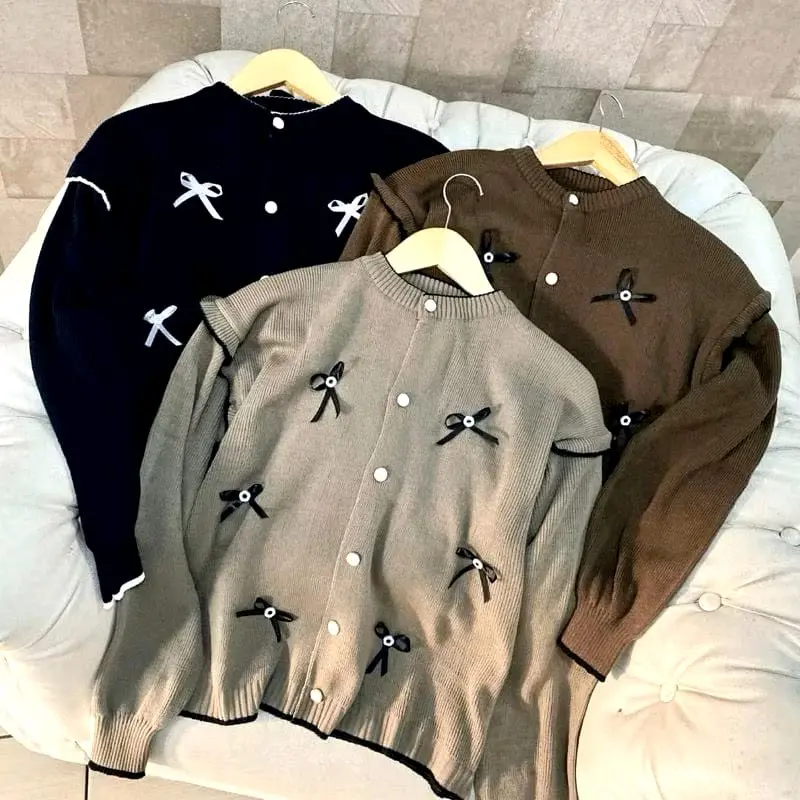 Poppy Cardigan Rajut Wanita Outer Korean style Atasan Knitwear Panjang Nyaman Kardigan Pita