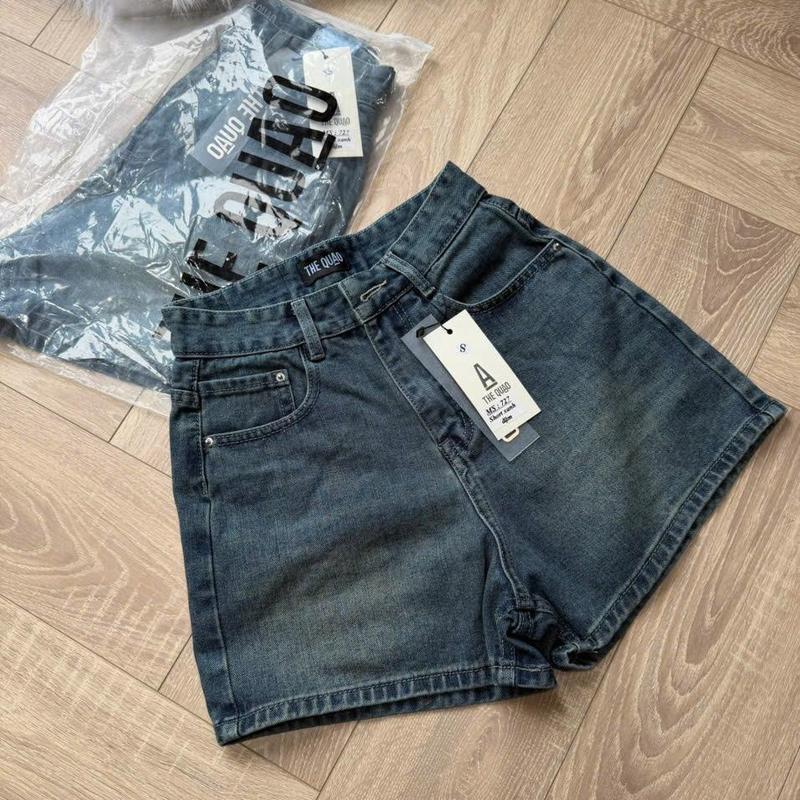  THE QUẠO - Quần Short Jeans Nữ Lưng Basic Túi Màu Bụi Nhạt + Xanh Đậm S2305_663 