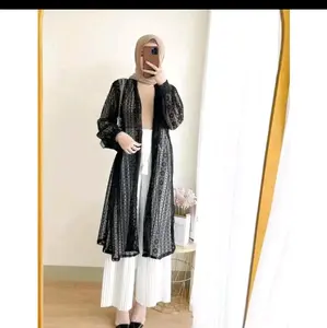 Cardigan Wanita Kekinian Outer Cardigan Burkat Panjang Premium Lengan Balon Hitam Atasan