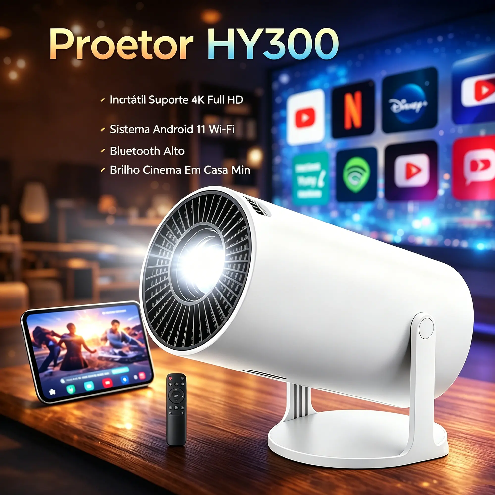 Projetor Portátil VLX HY320 Mini 4K Suporte Android Wi-Fi 6 Bluetooth para Cinema Doméstico - imagem 8