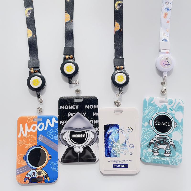 Bao Đựng Thẻ Có Dây Buộc Dài, hẻ Spaceman, Thẻ ID, Huy Hiệu Nhận Dạng Tự Động Mở Rộng, Đẩy Và Kéo Thẻ Tên dây đeo