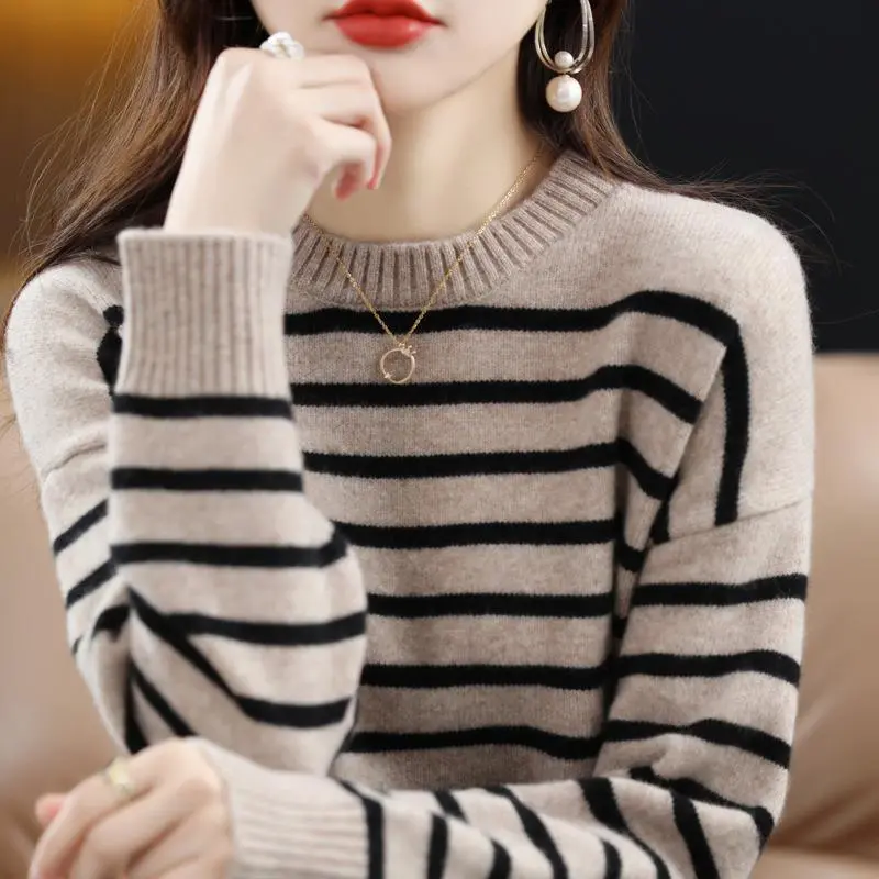 Áo len nữ dài tay áo len dệt kim mới kiểm tra rộng giải trí cổ Hàn Quốc cộng với 4xl Thu Đông ngày Top 4