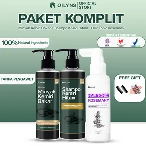 Oilyns Paket Komplit Minyak Kemiri Bakar Shampoo & Hair Tonic Melebatkan Mengatasi Rontok 100% Alami Tanpa Bahan Kimia