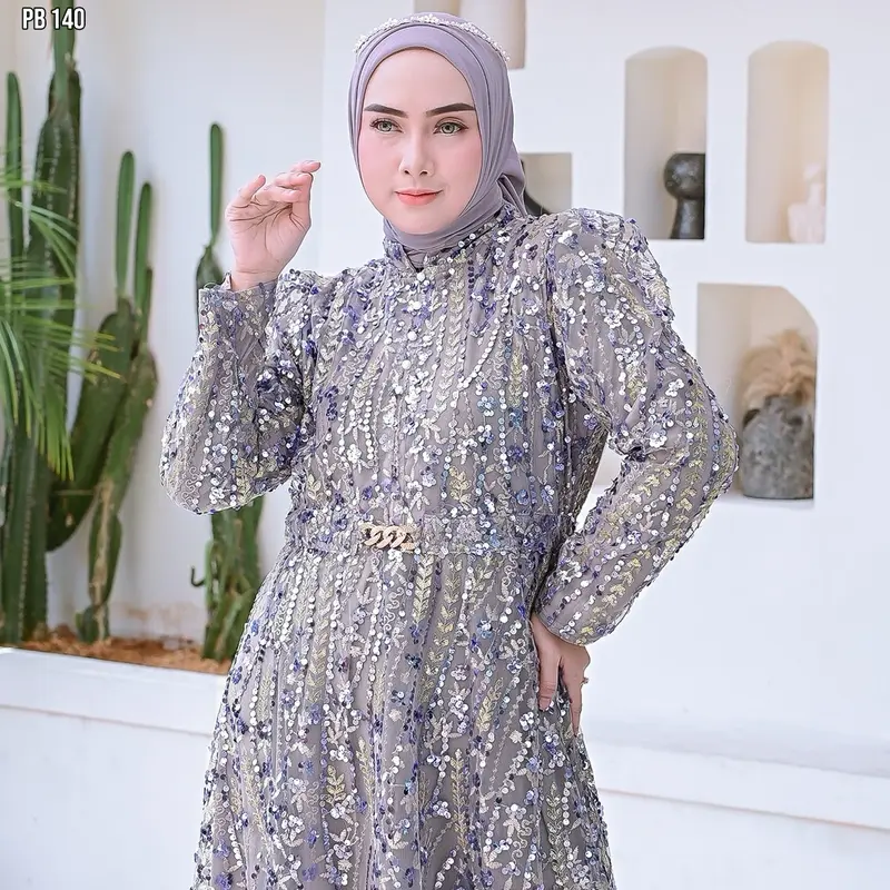 KEMILAU Official  Gaun Aliyah All Size LD 110 - Dress Wanita Busana Muslim Kondangan Pesta Brukat 1