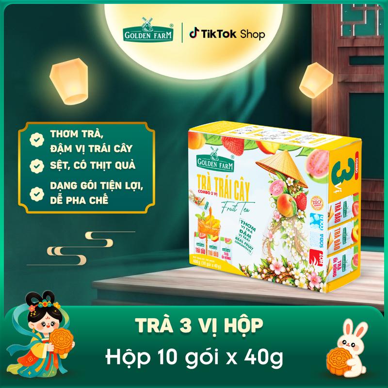 Trà Trái Cây Dạng Gói Golden Farm (Hộp 10 Gói x 40g) – Có Thịt Trái Cây Thật, Dùng Ngay Tiện Lợi