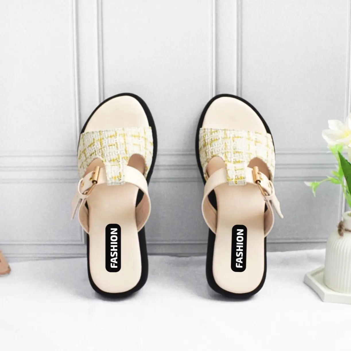 Sandal wanita rajut kekinian model korea empuk sendal 2024 platfom Karet anti licin