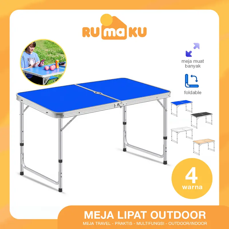 RUMAKU Meja Jualan Lipat Portable Serbaguna Lubang Tengah Payung Tenda Outdoor Camping Free 2 Kursi 1