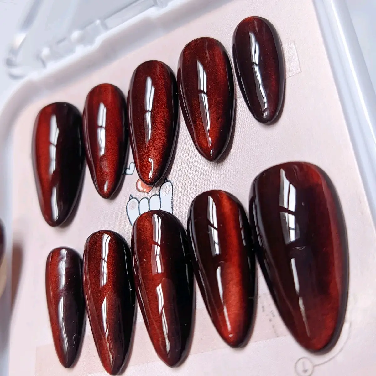 cat eye black red, Nail Art , Press on Nail Cat eye, Black red nails