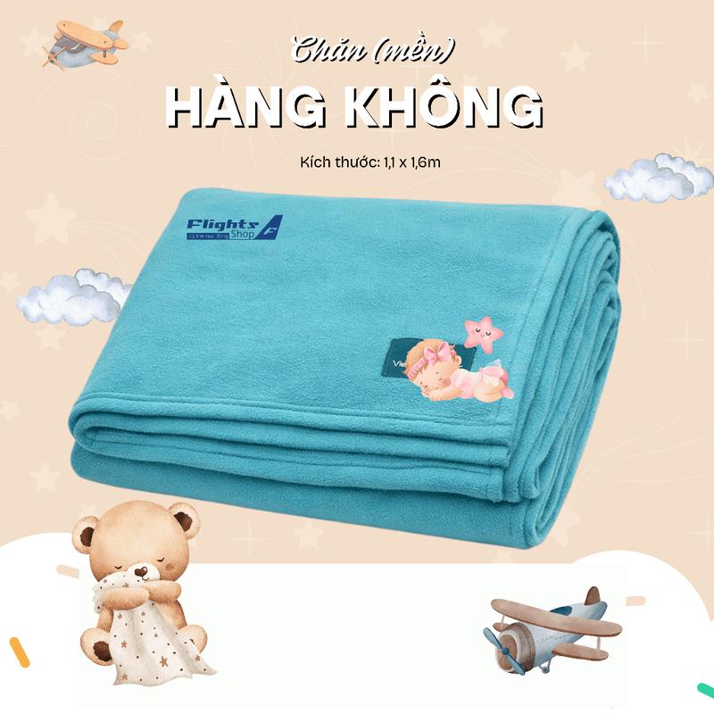 Chăn nỉ xanh hàng không 1.1x1.6m gọn nhẹ dùng ngủ trưa văn phòng du lịch