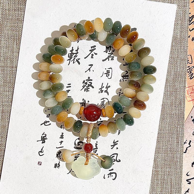 Phúc Thanh Vòng tay Hạt Bồ Đề tự nhiên 6x9mm có charm mõ chữ Phúc may mắn cát tường hỷ lạc - Bồ Đề An Nhiên V0058 Phụ Kiện Đeo Tay
