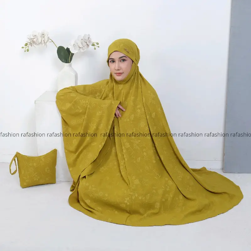 Ra Fashion - Mukena aqila Dewasa Embos crinkle Airflow Syar'i Penutup Dagu Motif Bunga Mewah Cantik Nyaman Panjang Atasan Traveling Beli Lokal 4