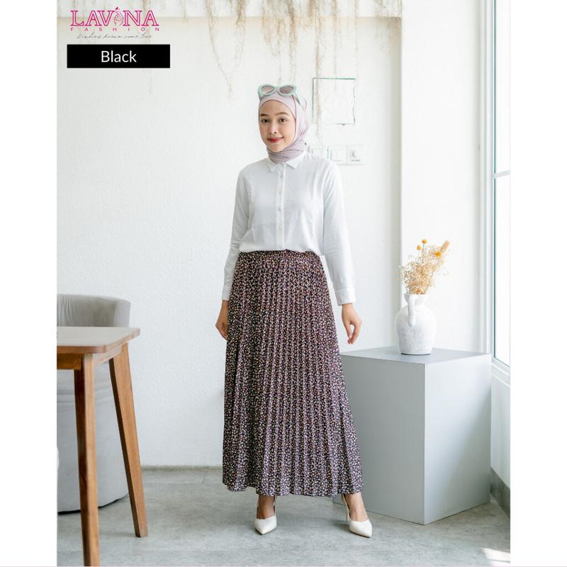 Lavina VB136 | Floria Skirt Rok Plisket Bunga Wanita Maxi Korean Style Bahan Hyget Premium 5