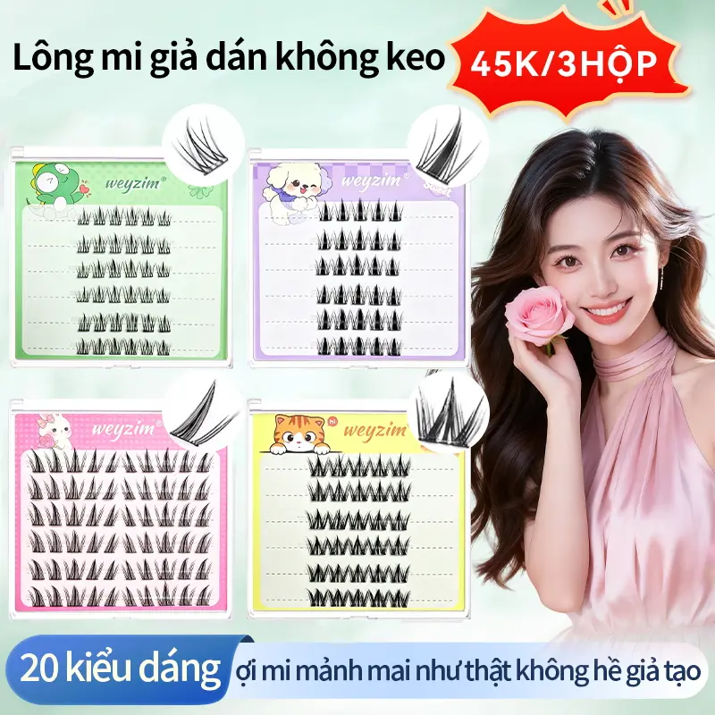 [45K/3hộp]WEYZIM Mi giả sẵn keo Mi giả đơn cụm cong xinh, kiểu phân đoạn không cần tẩy,cong trẻ em, lông mi tự nhiên, vật thần chụp ảnh, làm to mắt tự nhiên, giúp lông mi dày dài hơn