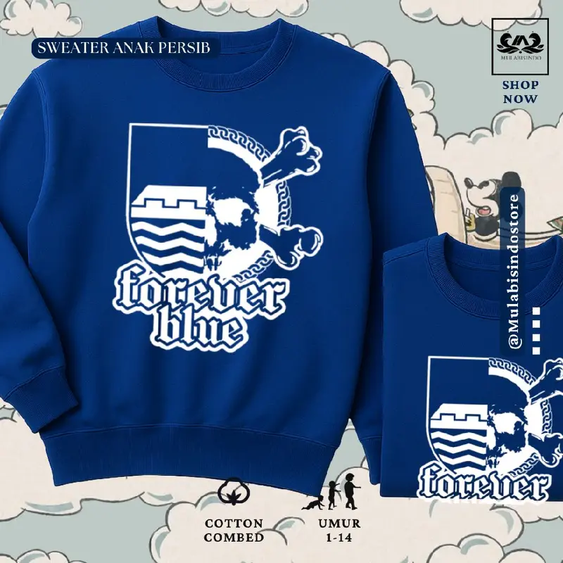 sweater oversize persib juara biru bahan  Fleece Motif Sablon Pria Wanita 3