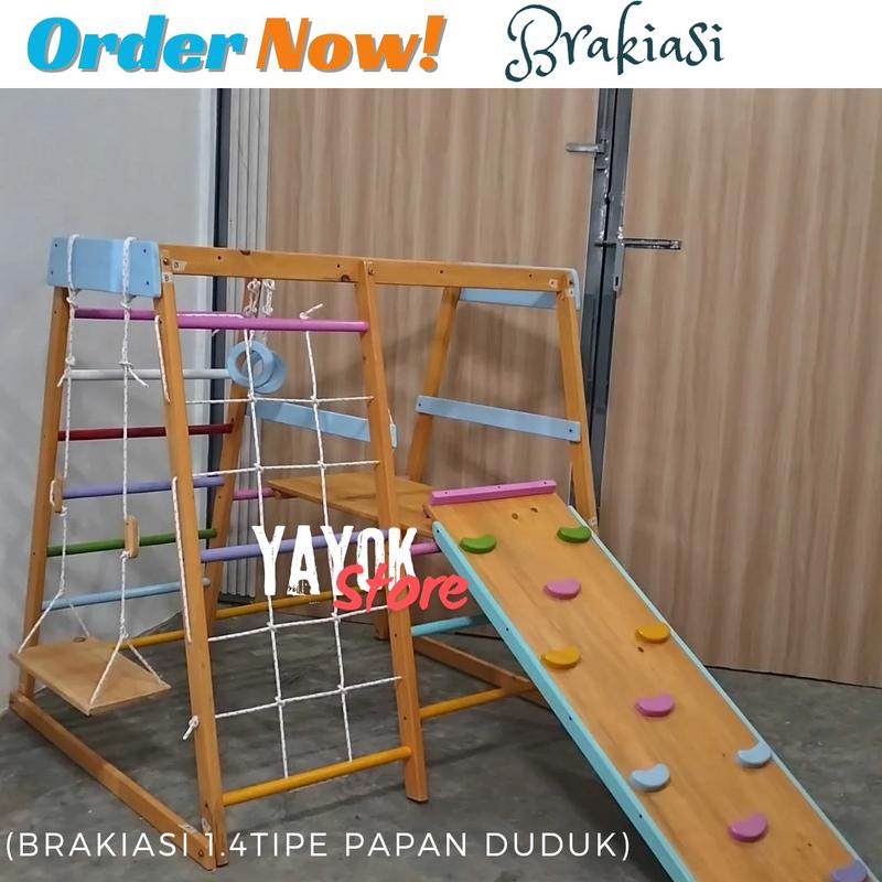 Brakiasi Tipe 1.4 Meter papan duduk // warna pelangi / natural - full colour / Playground anak kayu/ Montessori school Mainan 1