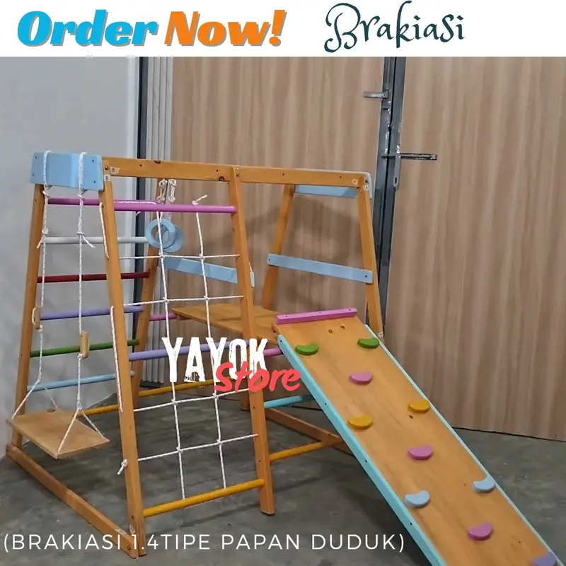 Brakiasi Tipe 1.4 Meter papan duduk // warna pelangi / natural - full colour / Playground anak kayu/ Montessori school Mainan 0