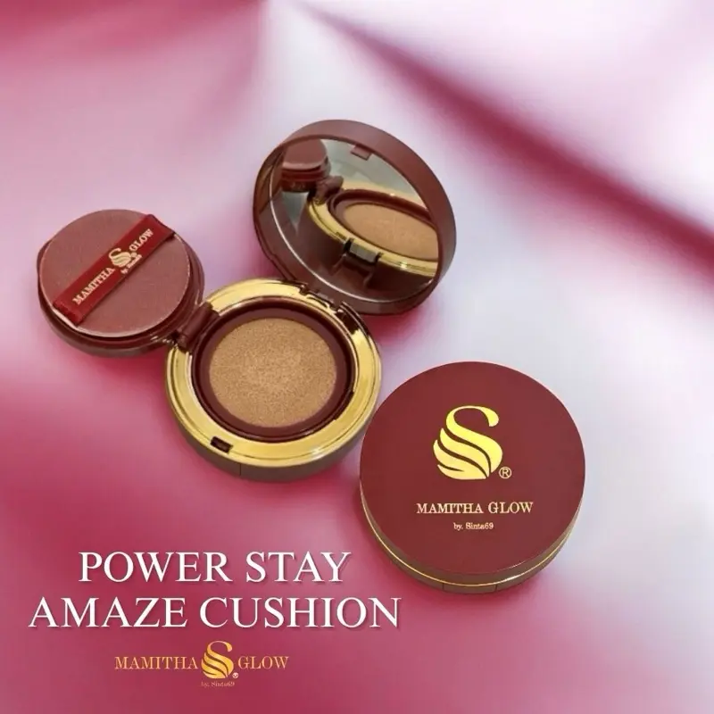 POWER STAY AMAZE CUSHION BY MAMITHAGLOW Kemasan Baru Shade Ivory & Beige Mencerahkan Wajah Menyamarkan Noda Hitam Finishing Glowing