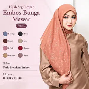 HIJAB SEGI EMPAT 110 x 110 CM EMPAT BAHAN PARIS PREMIUM VELVET EMBOS BUNGA - R001D