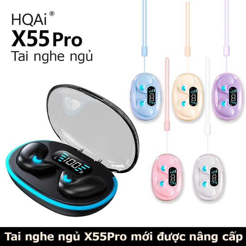 Tai Nghe Nhét Tai Nghe Khi Ngủ HQAi X55 Pro Âm Thanh Nổi Hi-Fi Không Thấm Nước Mic Tích Hợp Chế Độ Chơi Game Và Chế Độ Âm Nhạc Khử Tiếng Ồn Tương Thích Với iPhone Và Androi Tặng Kèm 3 Phần Quà Tặng băng ngón tay chơi game Dây Đeo Buộc Và Nhãn Dán