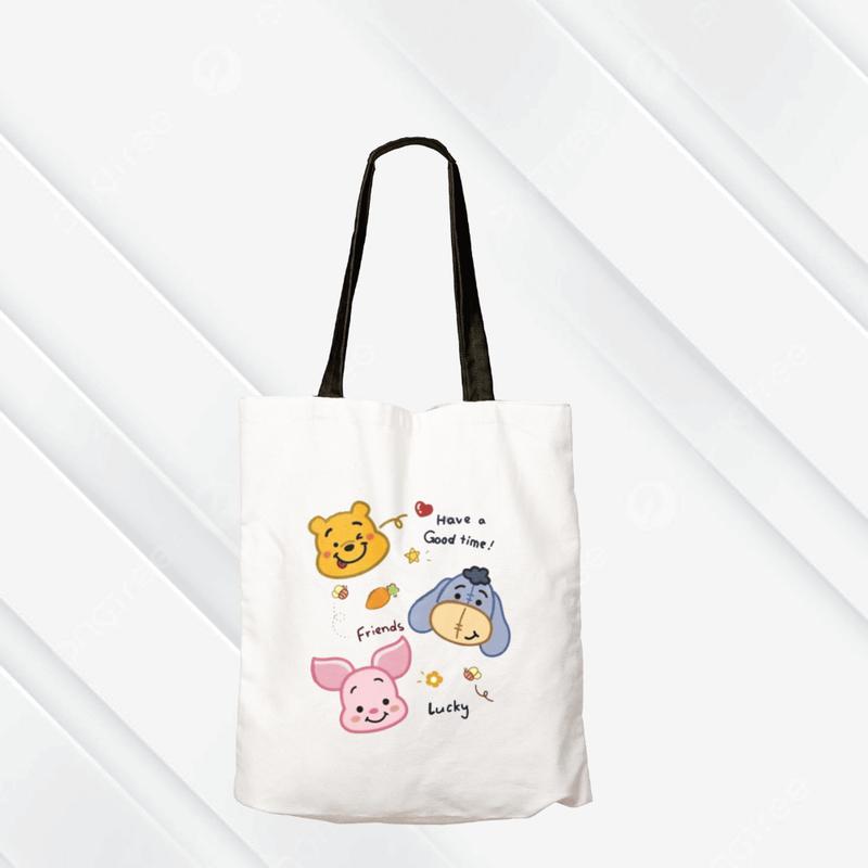Tas Totebag Anak Lucu DTF Putih- WINNIE THE POOH  Semi Canvas 28cm x 38cm Motif lucu 1