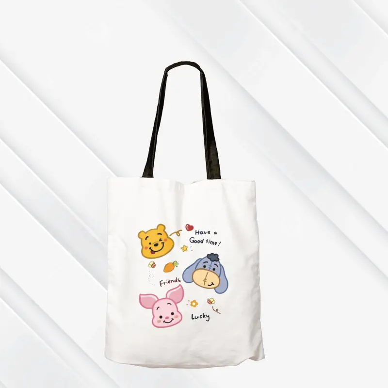 Tas Totebag Anak Lucu DTF Putih- WINNIE THE POOH  Semi Canvas 28cm x 38cm Motif lucu 1