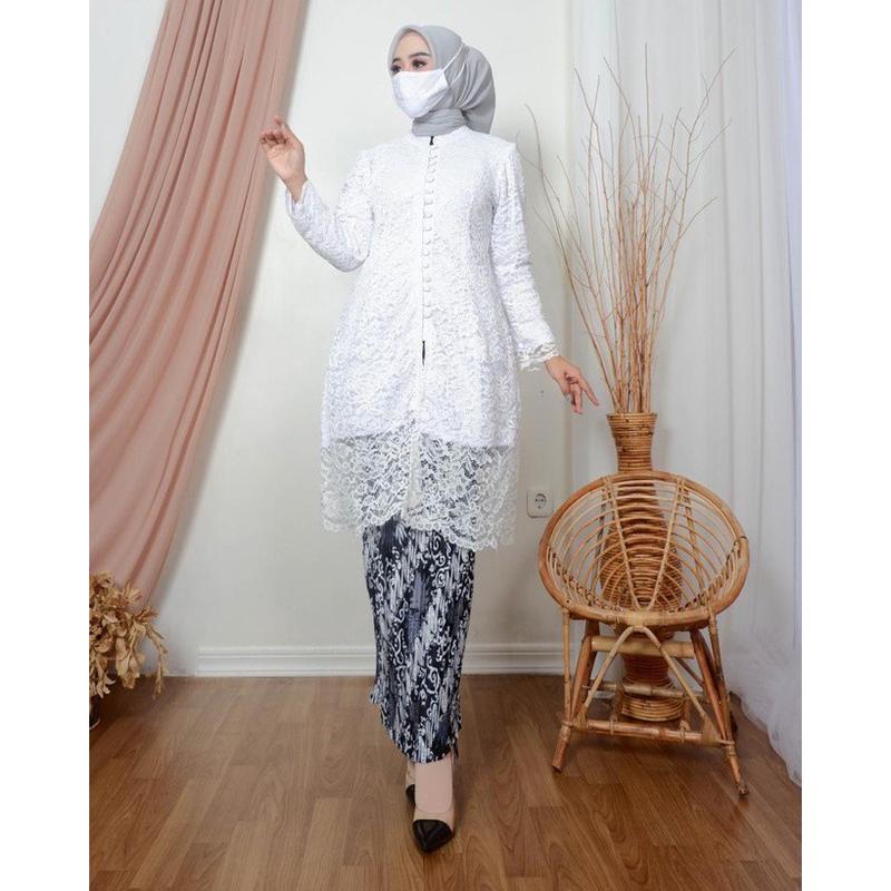 Kebaya tunik naila brukat halus premium- full kancing Polos Hitam Putih Navy Bawahan Bordir Dress Panjang Semi Wanita Pesta Atasan Seragam Setelan Kondangan Mewah Wisuda 5