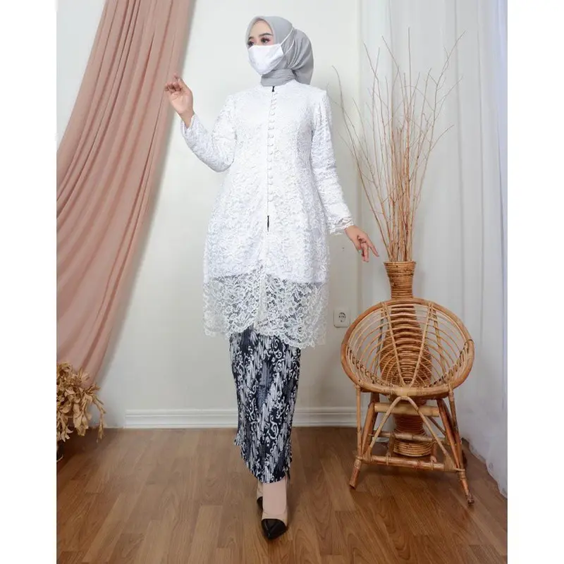 Kebaya tunik naila brukat halus premium- full kancing Polos Hitam Putih Navy Bawahan Bordir Dress Panjang Semi Wanita Pesta Atasan Seragam Setelan Kondangan Mewah Wisuda 4
