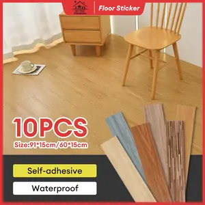 10pcs Stiker Lantai Vinyl Wallpaper Dinding Motif Kayu Premium Dengan Lem Wallpaper Vinil Stiker Lantai Perekat Motif Kayu 91CM X 15CM