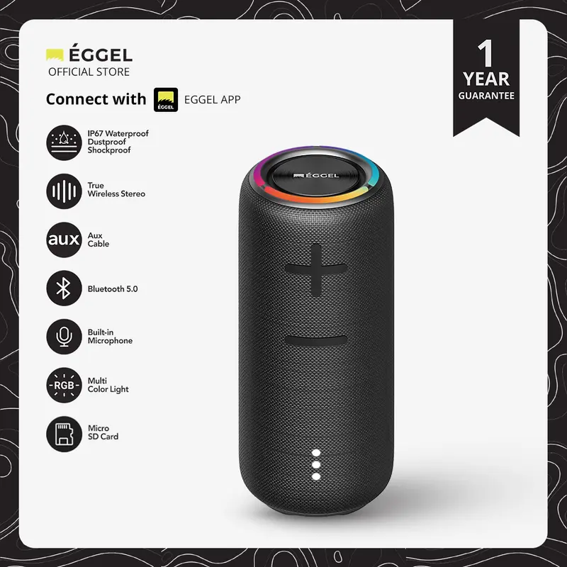 Eggel Terra 3S 360 Waterproof Bluetooth Speaker with RGB Lights