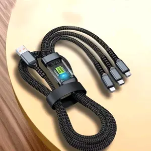 Kabel Pengisian 3 in 1  100W Super Fast Charge dengan Tampilan LCD Real-Time untuk Android Huawei & iOS 1.2M 47.24inch Konektor Ponsel Adaptor Cable Charger 3 in 1 Kompatibilitas USB Type-C dan iOS