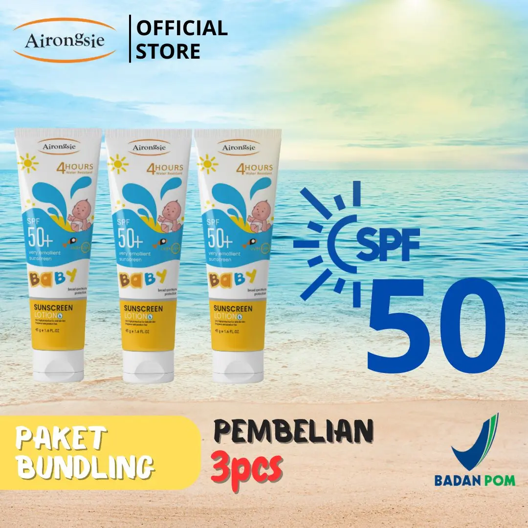 Airongsie Sunscreen anak Kids Spf50+ PA+++ 45ML Bundling 3 pcs 4 Jam Water Resistant UVA UVB