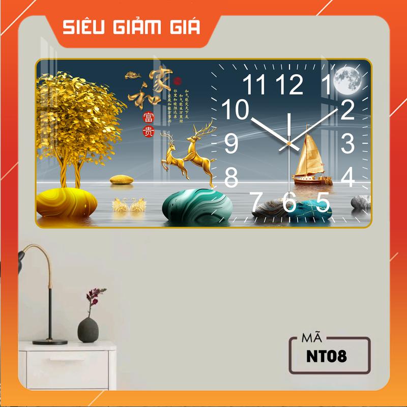 Mẫu hót nhất 2025 Tranh Đồng Hồ Tráng Gương Treo Tường Kim-Trôi In UV 5D Cao Cấp Trang trí Decor Phòng